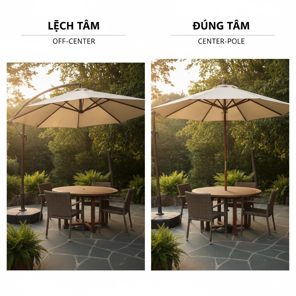 So sánh dù lệch tâm và đúng tâm